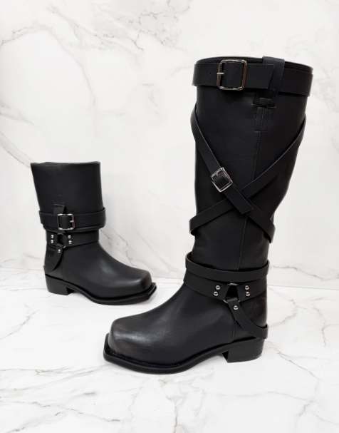 DIA Studios Biker multi-way knee ankle boots in black in black - view 1