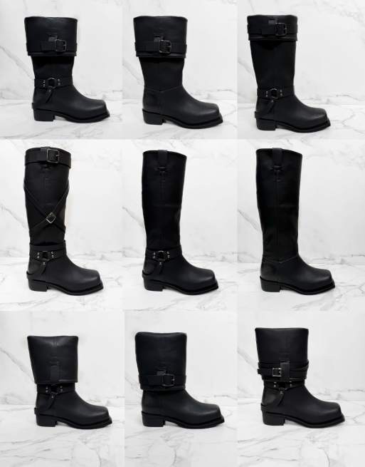 DIA Studios Biker multi-way knee ankle boots in black in black, 2 of 4