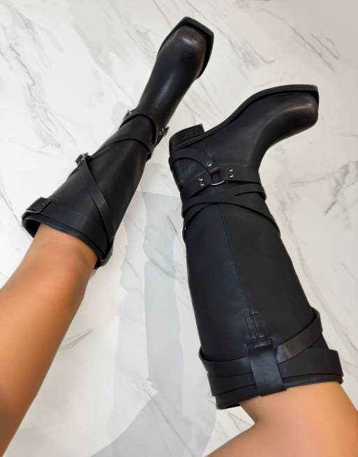 DIA Studios Biker multi-way knee ankle boots in black in black, 3 of 4
