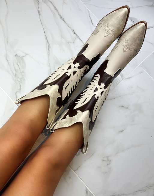 DIA STUDIOS Cowboy Boots in brown, cream and gold