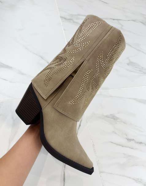DIA Studios Cowboy western ankle boots in beige in beige - view 1