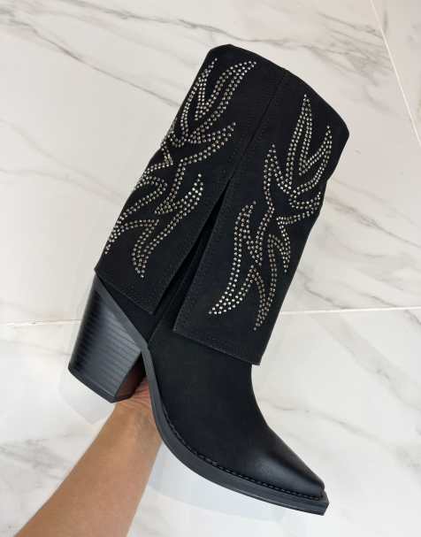 DIA Studios Cowboy western ankle boots in black embellished in black - view 1