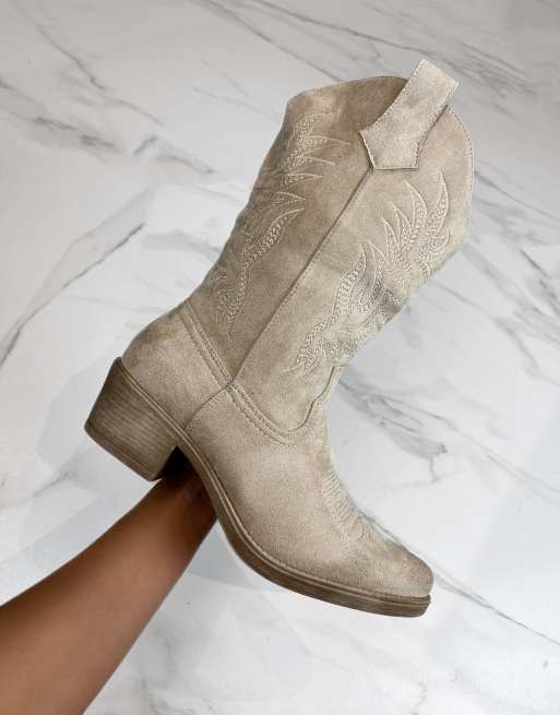DIA Studios Cowboy western boots in beige faux suede in beige