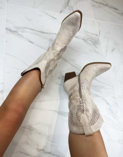 DIA Studios Cowboy western boots in beige faux suede - view 1