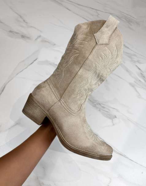 DIA Studios Cowboy western boots in beige faux suede - view 1