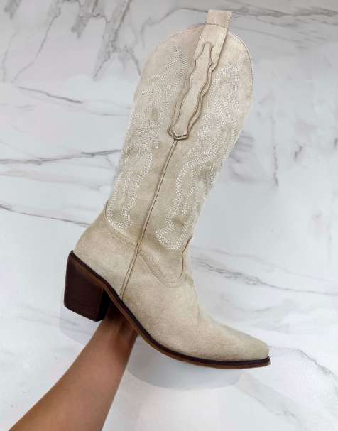 DIA Studios Cowboy western boots in beige sand faux suede - view 1