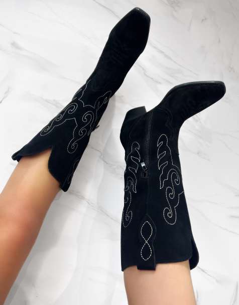 DIA Studios Cowboy western boots in black real suede leather in black - view 1