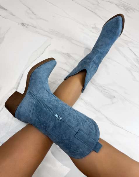 DIA Studios Cowboy western boots in blue faux suede in blue - view 1