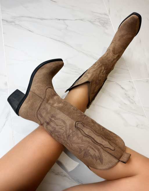 DIA Studios Cowboy western boots in brown faux suede, 2 of 3