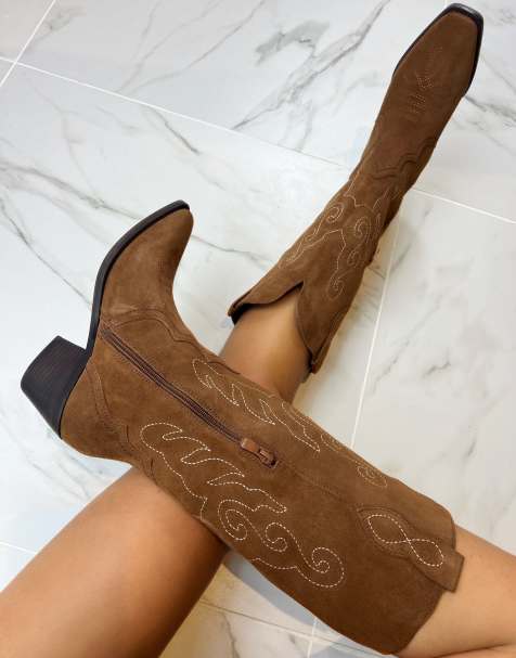 DIA STUDIOS Cowboy Western Boots in Brown Real suede - view 1