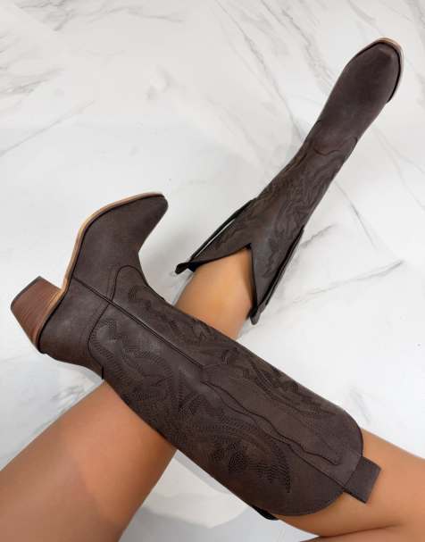 DIA Studios Cowboy western boots in chocolate brown in brown - view 1