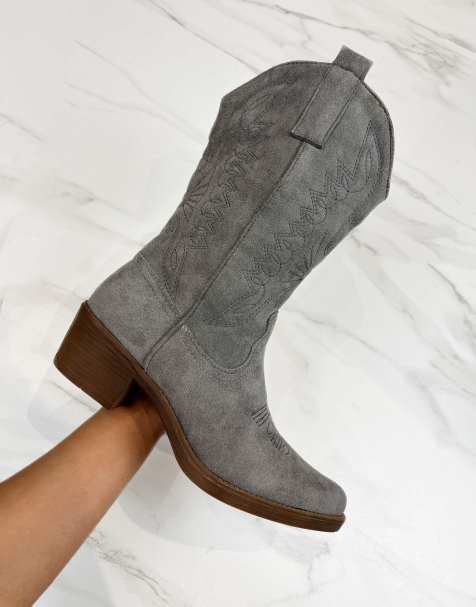 DIA Studios Cowboy western boots in grey faux suede - view 1