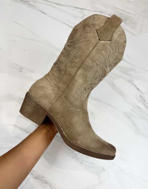 DIA Studios Cowboy western boots in light brown faux suede in brown
