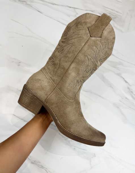 DIA Studios Cowboy western boots in light brown faux suede - view 1