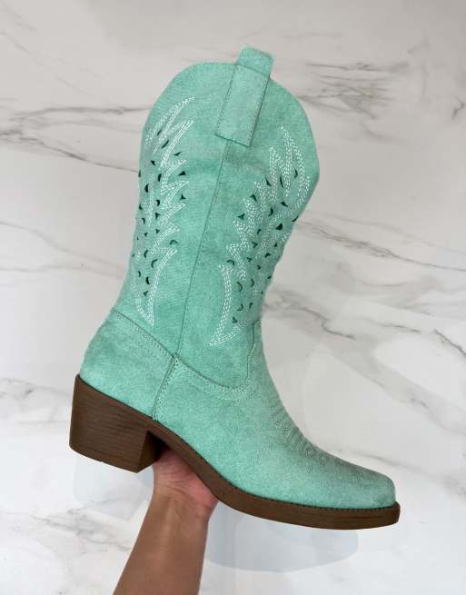 DIA Studios Cowboy western boots in turquoise faux suede in turquoise