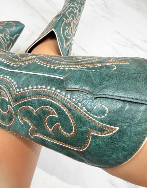 DIA Studios Cowboy western dark teal turquoise green blue western boots in blue, 4 of 4