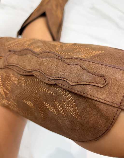 DIA Studios Cowboy western knee boots in brown, 2 of 4