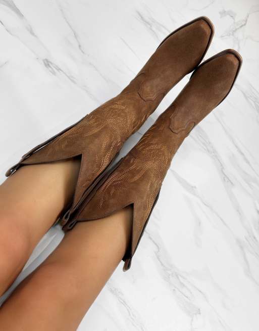 DIA Studios Cowboy western knee boots in brown, 3 of 4