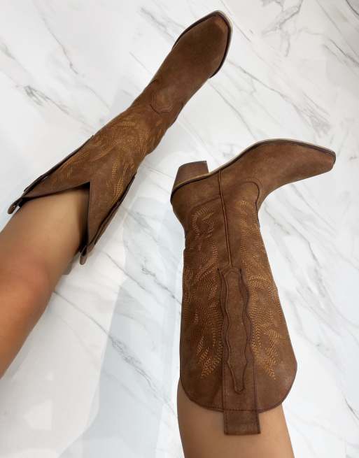 DIA Studios Cowboy western knee boots in brown, 4 of 4