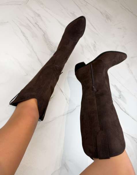 DIA Studios Cowboy western knee boots in faux suede brown in brown - view 1