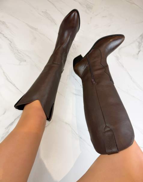 DIA Studios Cowboy western knee boots in vintage brown in brown - view 1