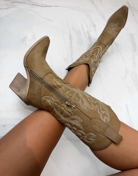 DIA Studios Narrow fit cowboy western ankle boots in light brown in brown - view 1