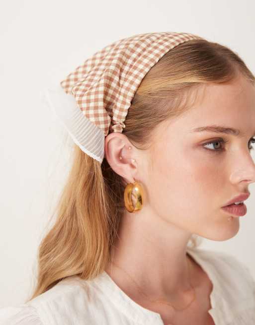 Diadema a cuadros vichy beis estilo pañuelo para la cabeza de Sui Ava