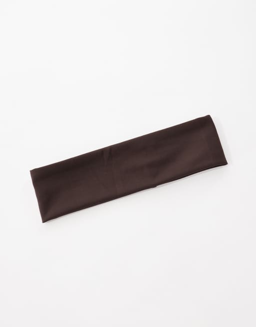 Diadema ancha marrón chocolate puro para pilates de tejido suave Icon de 4505 , 3 de 4