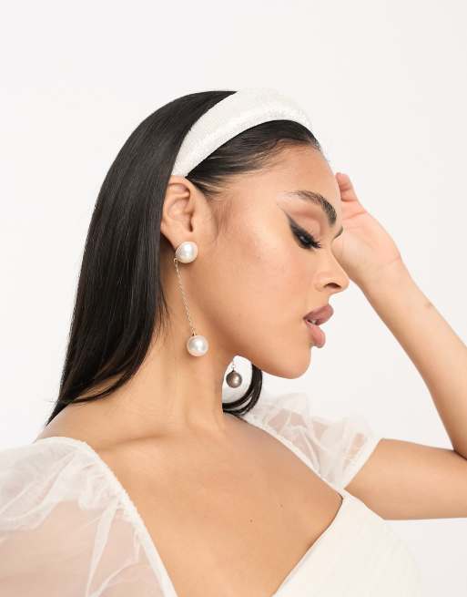 Diadema blanca con diseño de cuentas de My Accessories London, 4 de 4
