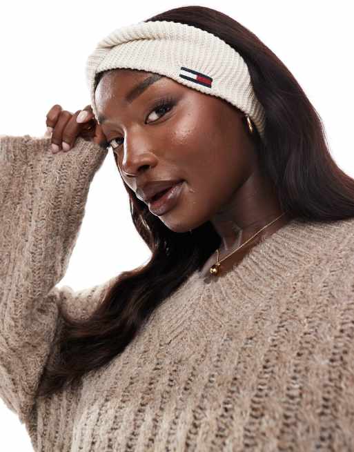 Diadema blanco hueso con logo de bandera de Tommy Jeans