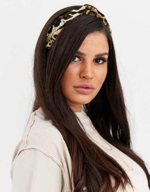 Diadema con nudo y adorno de cristal con estampado de leopardo de ASOS DESIGN