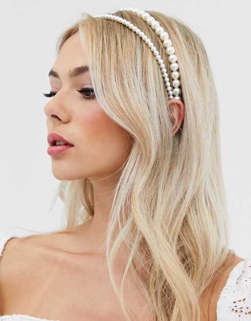 Diadema de doble hilera con perlas de DesignB London