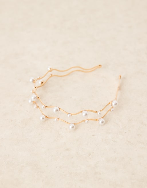 Diadema de varias hileras con diseño ondulado y detalle de perlas de ASOS DESIGN, 2 de 3
