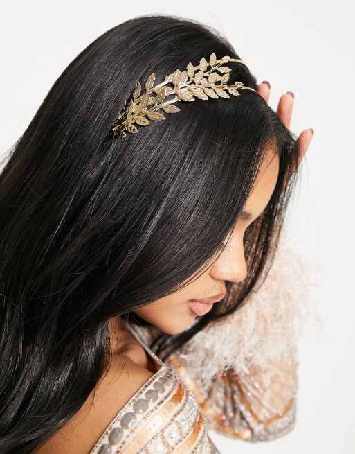 Diadema dorada con llamativo de hojas de ASOS |