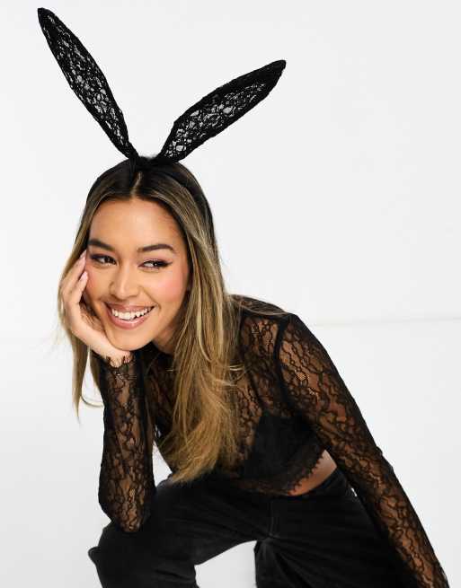 Diadema negra con diseño de orejas de conejo para Halloween de encaje de Pieces