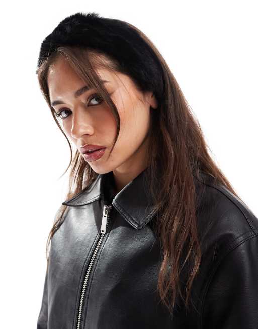 Diadema negra de piel sintética de ASOS DESIGN