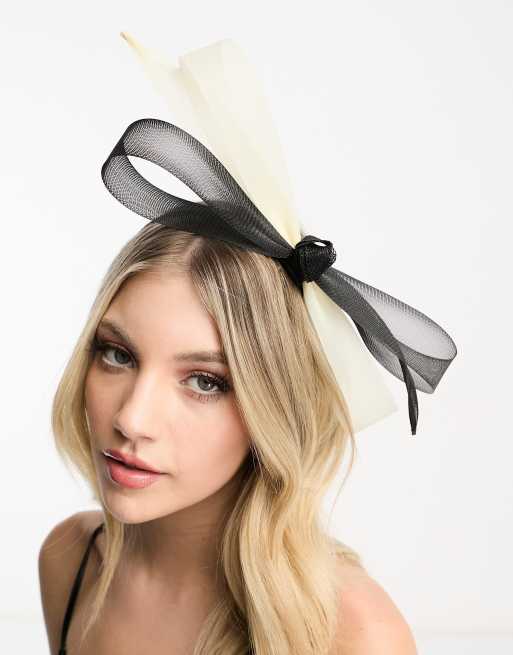 Diadema negra y color crema con lazo de malla de My Accessories London