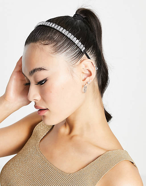 Mujer Accesorios para el pelo | Diadema plateada con diseño de cristales transparentes de corte baguette de ASOS DESIGN - EU13393