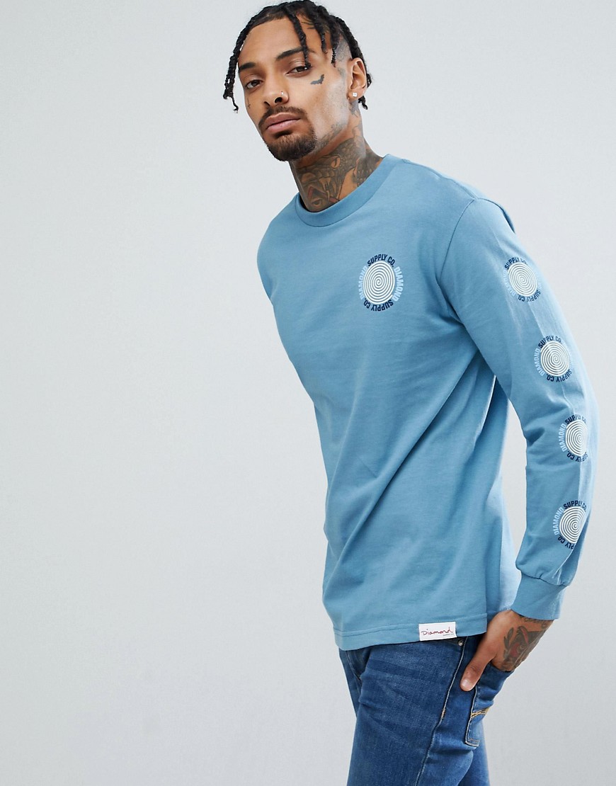 Diamond Supply Long Sleeve T-Shirt With Spiral Sleeve Print in Grey