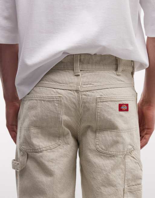 Dickies 11 inch hickory striped carpenter shorts in off white, 2 of 5