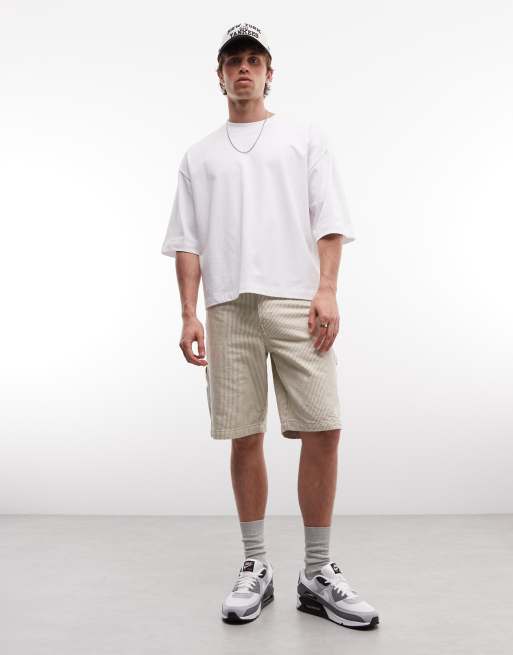 Dickies 11 inch hickory striped carpenter shorts in off white, 4 of 5