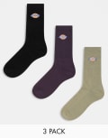 [Dickies] Dickies 3 pack Valley Grove crew socks in earth tones multi-White 35-39 CREAM