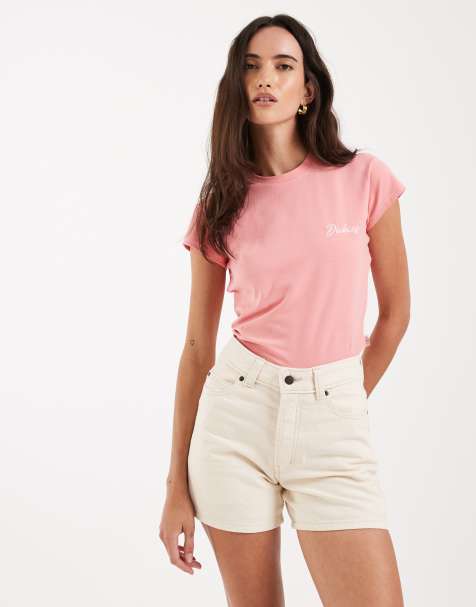 Dickies 5 inch high waist denim shorts in off white - view 1