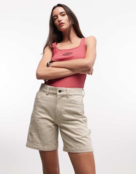 Dickies 7 inch hickory striped carpenter shorts in off white - view 1