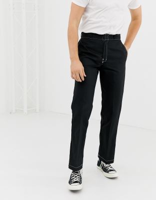 dickies black carpenter pants with white contrast stitching