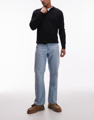 Locker geschnittene, gerade Worker-Jeans in Hellblau Blau W32 L34