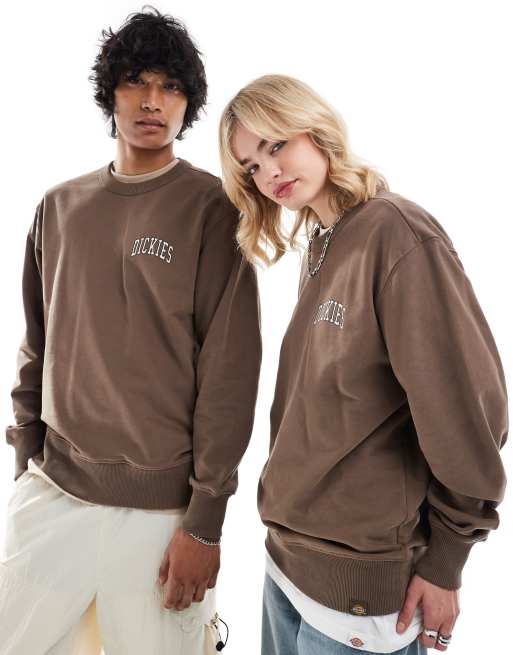 Dickies – Aitken – Brun och naturvit sweatshirt med logga på vänstra bröstet, 2 av 4