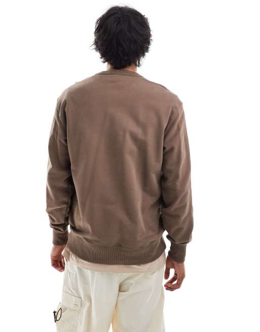 Dickies – Aitken – Brun och naturvit sweatshirt med logga på vänstra bröstet, 3 av 4