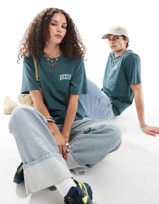 Dickies - Aitken - T-shirt avec logo sur le côté gauche de la poitrine - Vert foncé/bleu clair