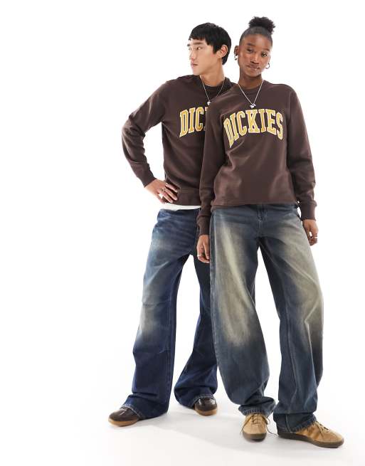 Dickies – Aitkin – Brun sweatshirt med broderad logga i collegestil